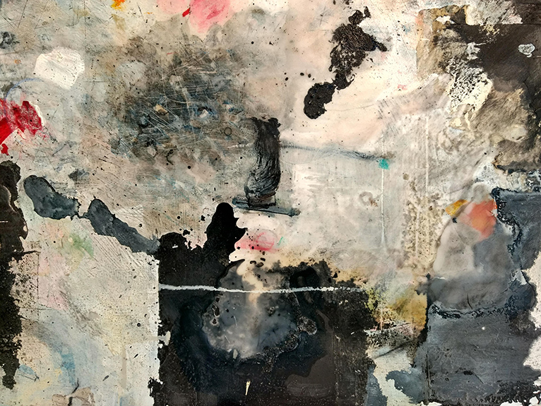 abstract image using ink, wax and plaster