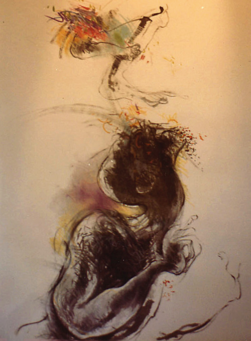 male dancer - drawing in paastel, ink and charcoal on paper