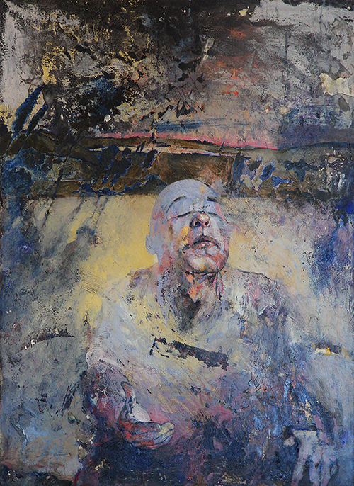 male figure in dreamscape - acrylic on composite board